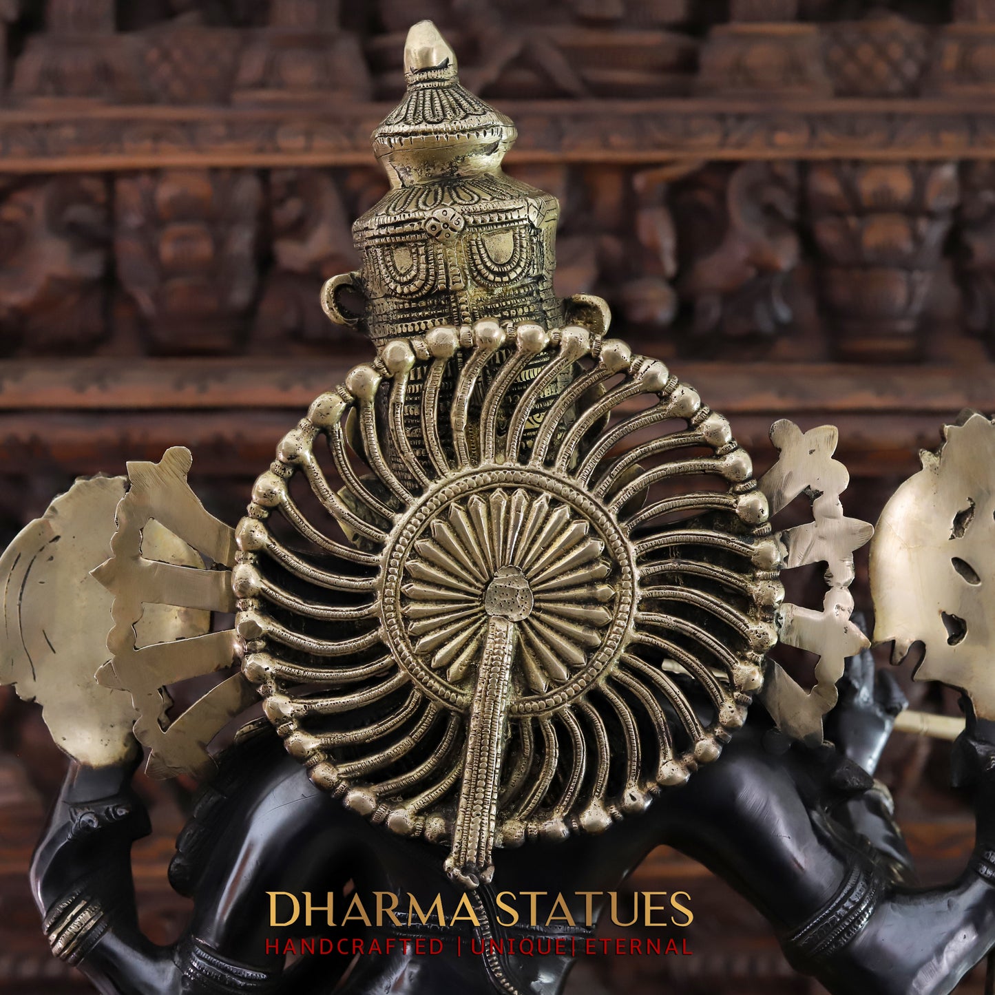 Brass Krishna Playing Flute, Black Patina & Golden Finish, 41"