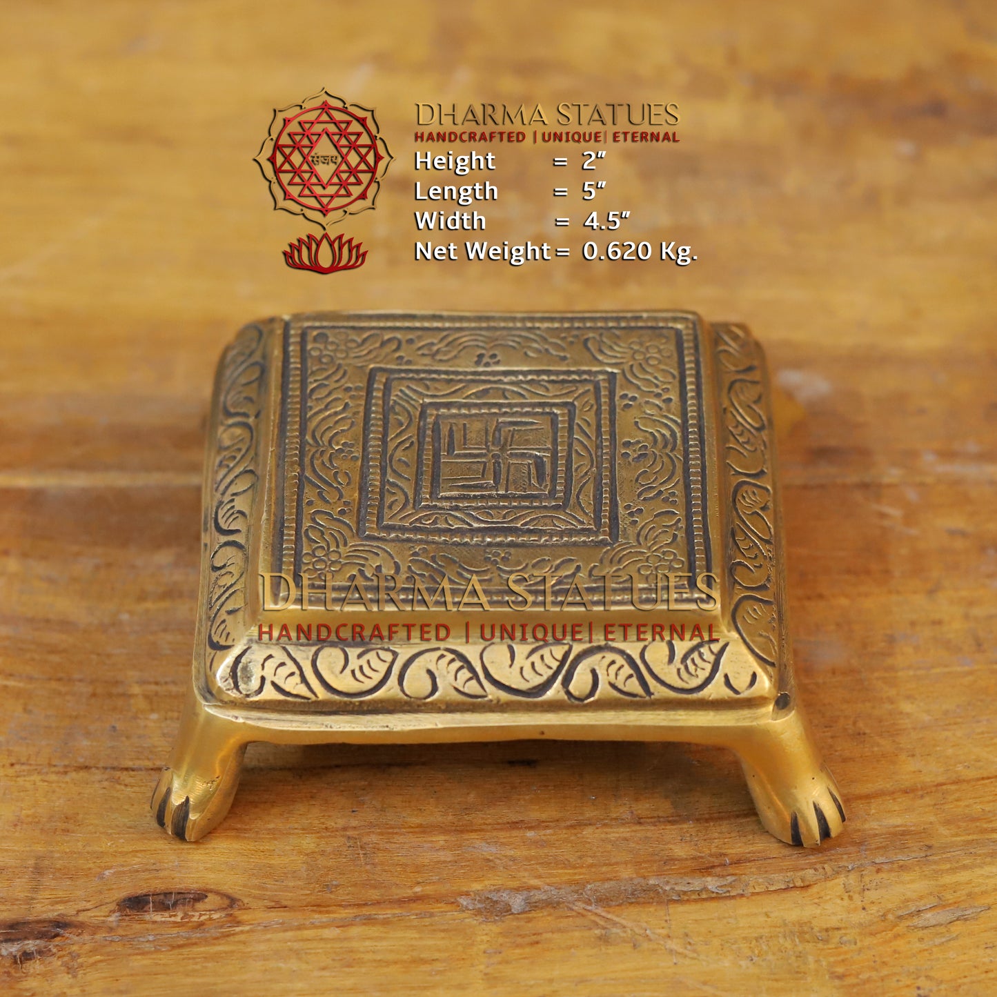 Brass Pooja Chowki, Fine Golden Finish 2"