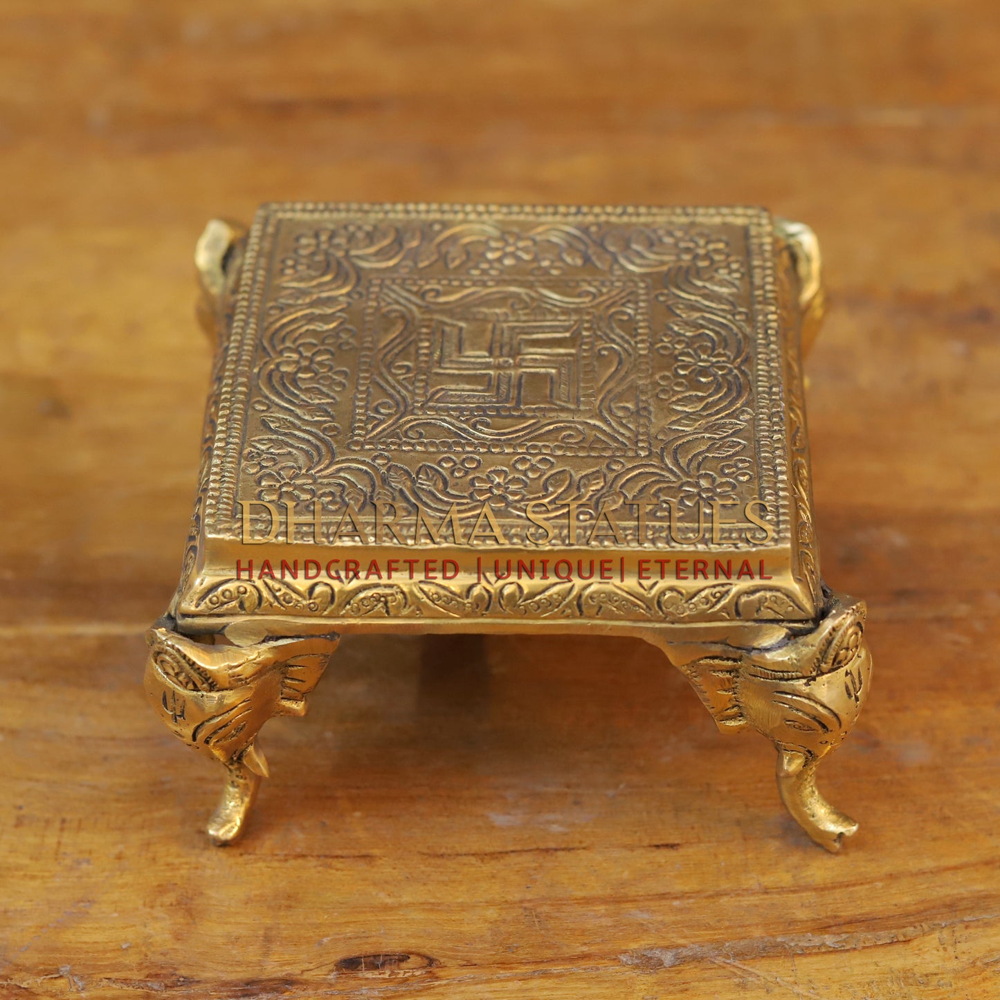 Brass Pooja Chowki, With Ganesh Legs, Fine Golden Finish 3.5"