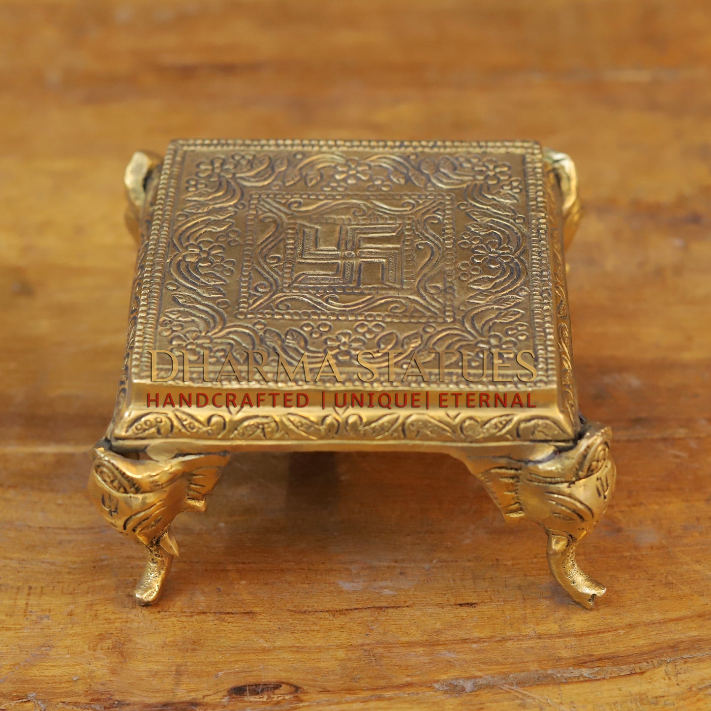 Brass Pooja Chowki, With Ganesh Legs, Fine Golden Finish 3.5"