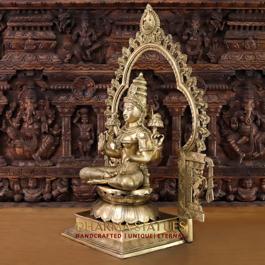 Brass Lakshmi seated with Frame, Golden Finish, 33"