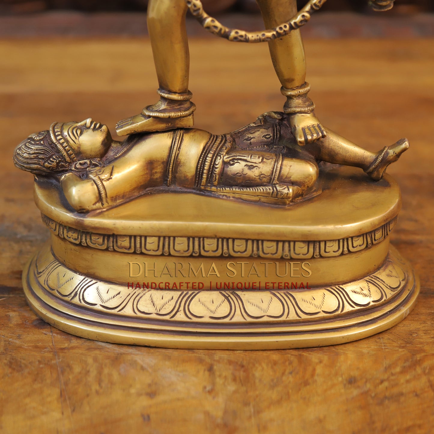 Brass Kali Statue, Standing on Shiva's Chest, Fine Golden Finish 18"