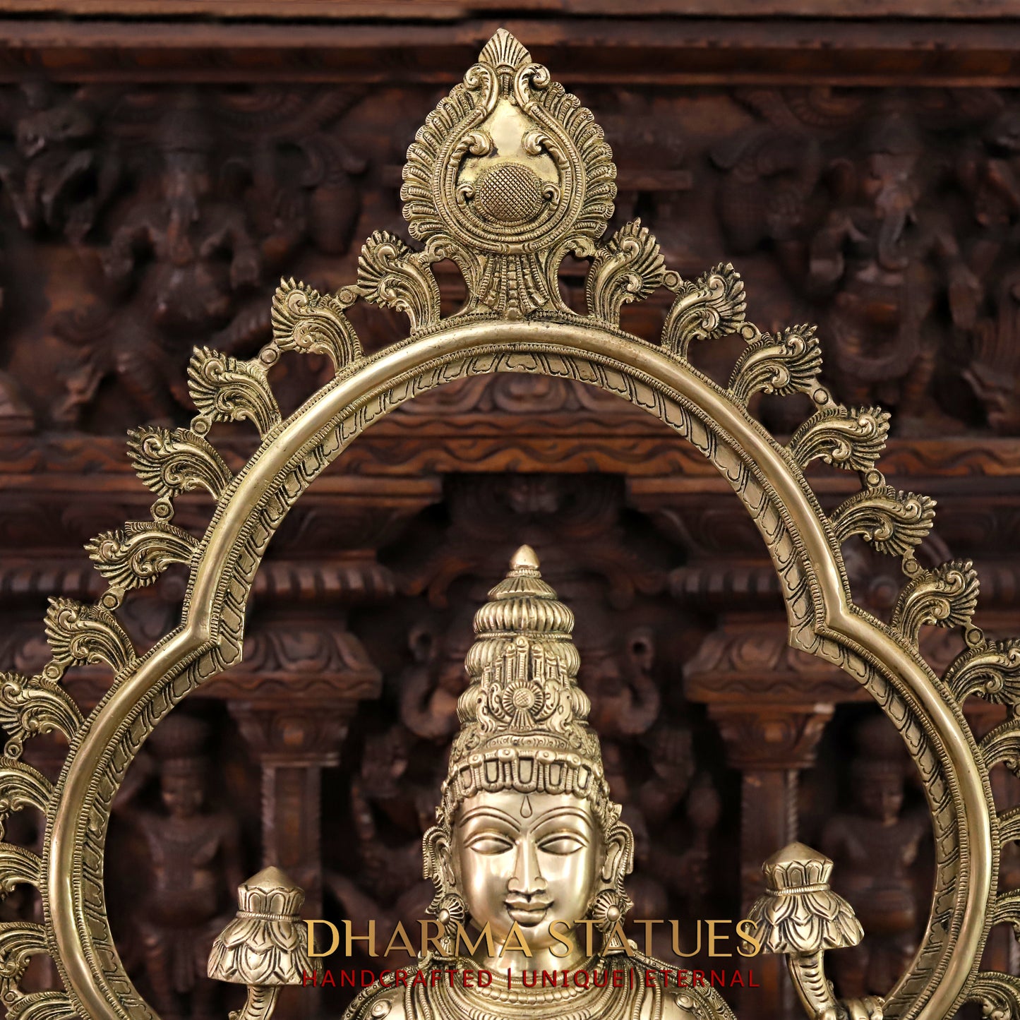 Brass Lakshmi seated with Frame, Golden Finish, 33"