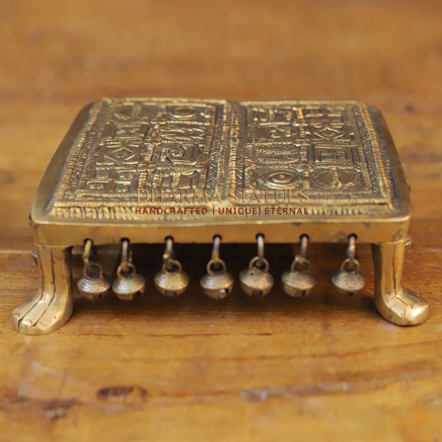 Brass Traditional Pooja Chowki, Fine Golden Finish 2.5"