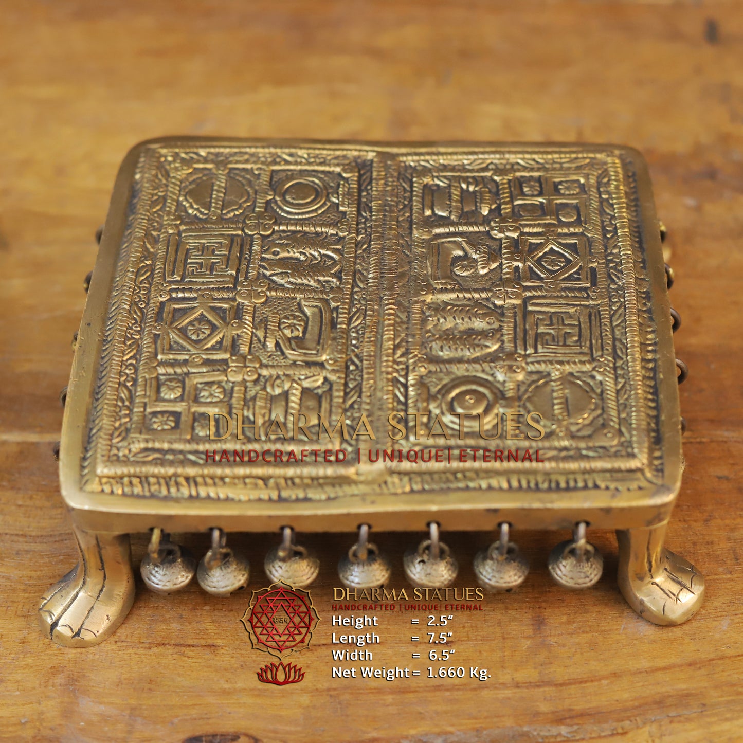 Brass Traditional Pooja Chowki, Fine Golden Finish 2.5"