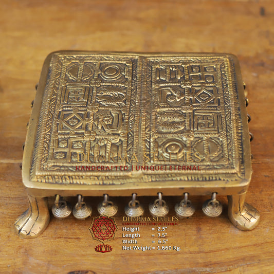 Brass Traditional Pooja Chowki, Fine Golden Finish 2.5"