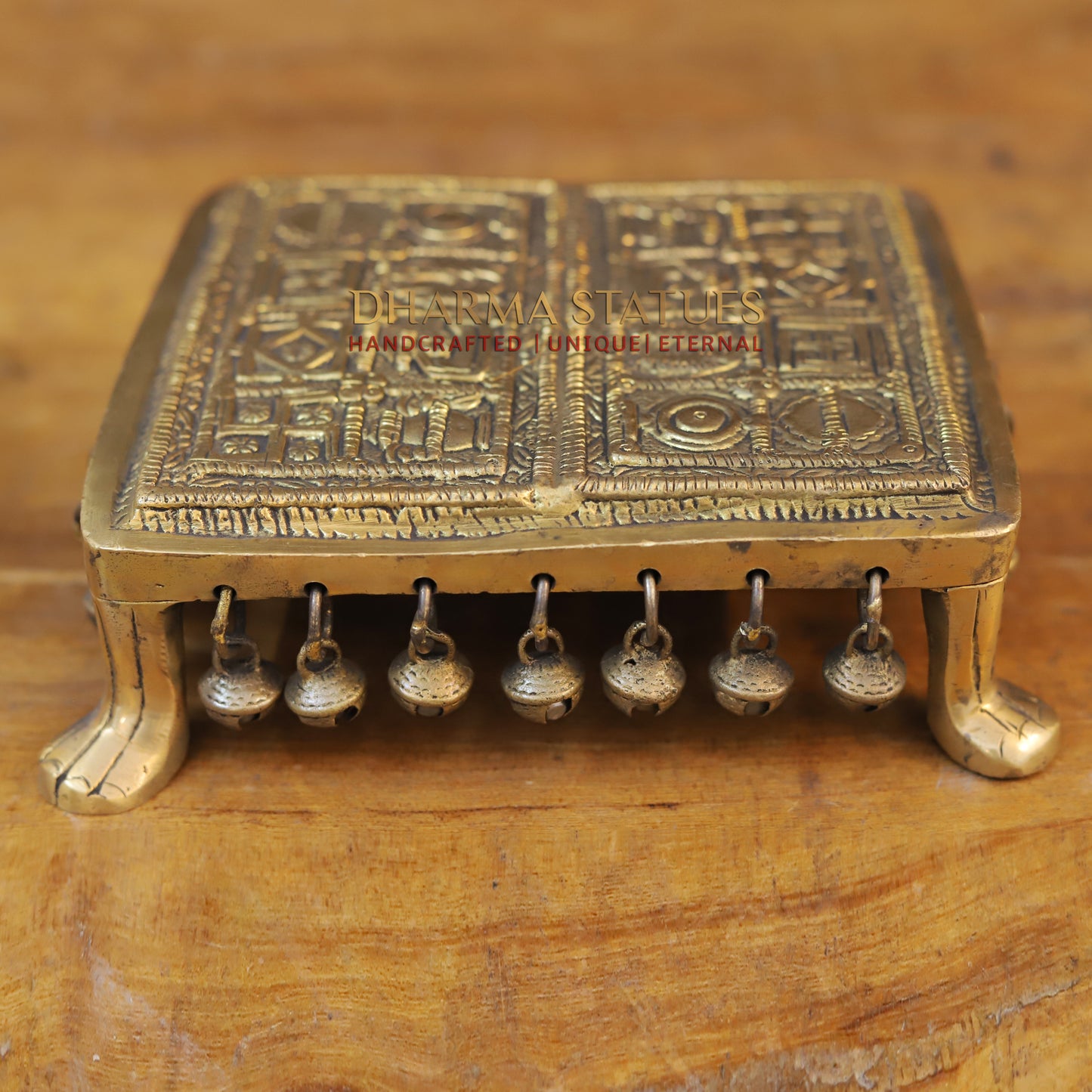 Brass Traditional Pooja Chowki, Fine Golden Finish 2.5"