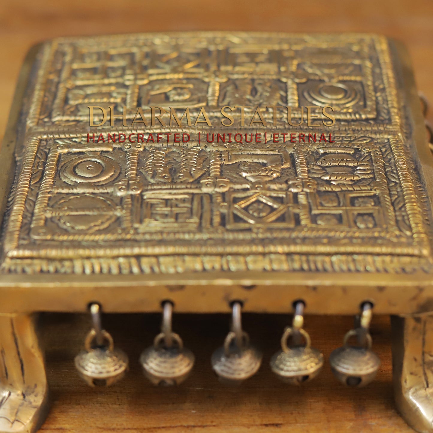 Brass Traditional Pooja Chowki, Fine Golden Finish 2.5"