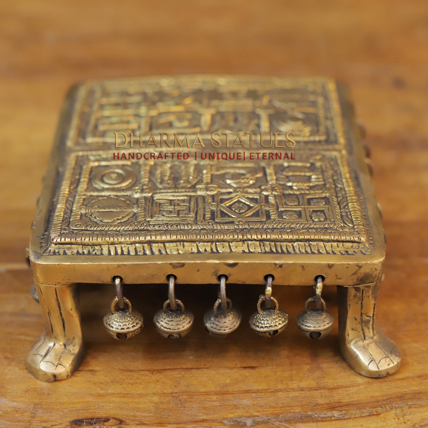 Brass Traditional Pooja Chowki, Fine Golden Finish 2.5"