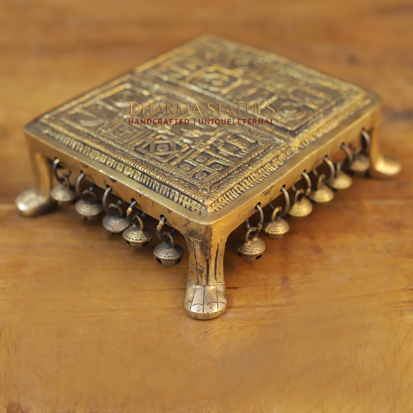 Brass Traditional Pooja Chowki, Fine Golden Finish 2.5"