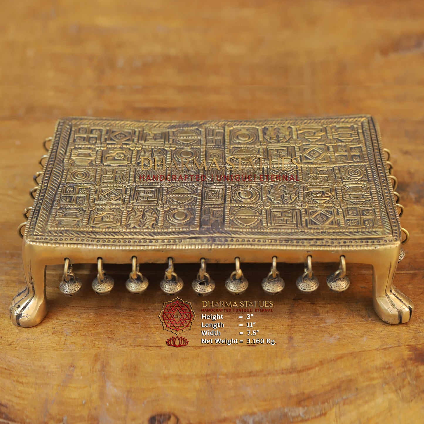 Brass Pooja Chowki, Fine Golden Finish 3"