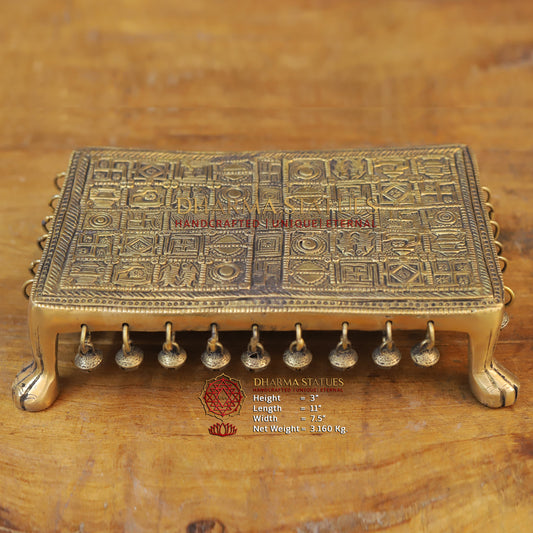 Brass Pooja Chowki, Fine Golden Finish 3"