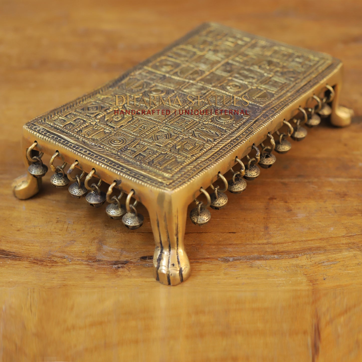 Brass Pooja Chowki, Fine Golden Finish 3"