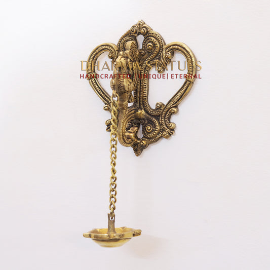 Brass Peacock Wall Hanging, Diya, Fine Golden Finish 8"
