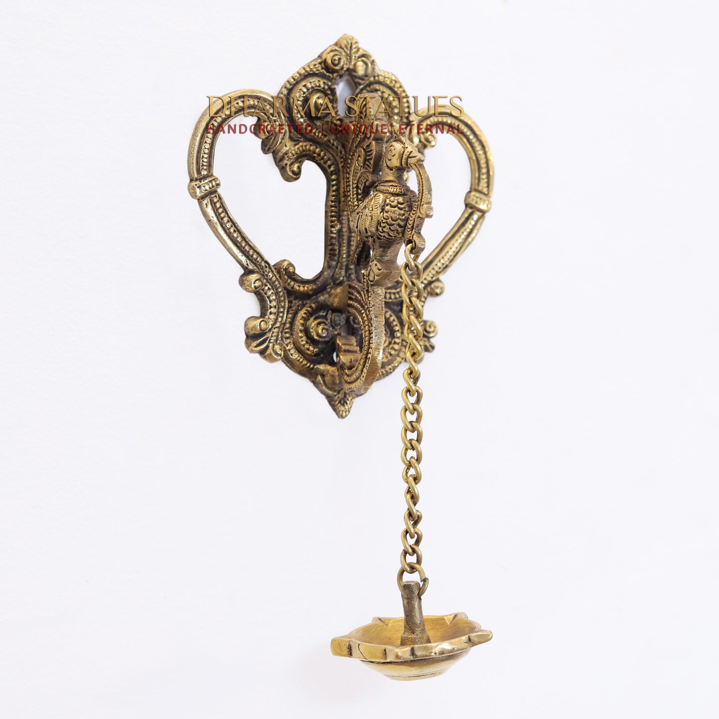 Brass Peacock Wall Hanging, Diya, Fine Golden Finish 8"