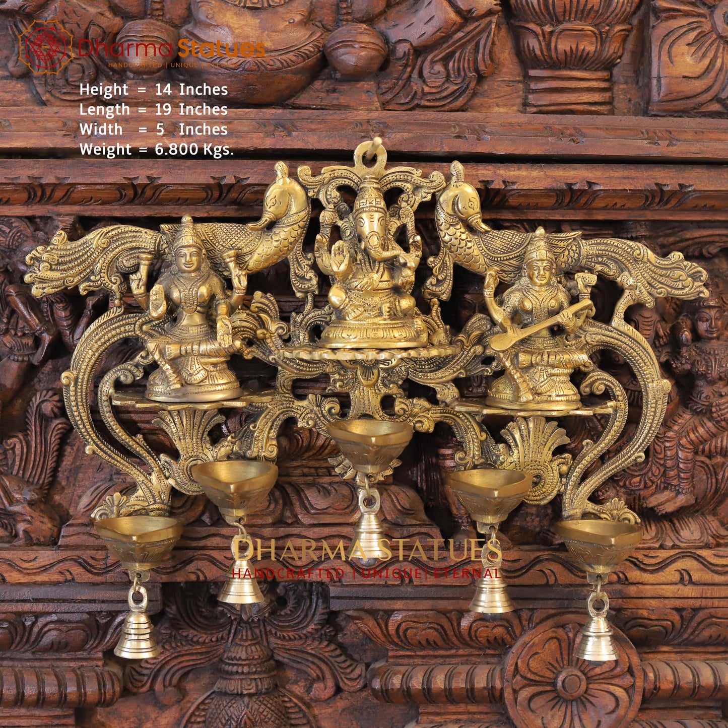 Brass Lakshmi, ganesh, saraswati Wall Hanging, fine Golden Finish 14"