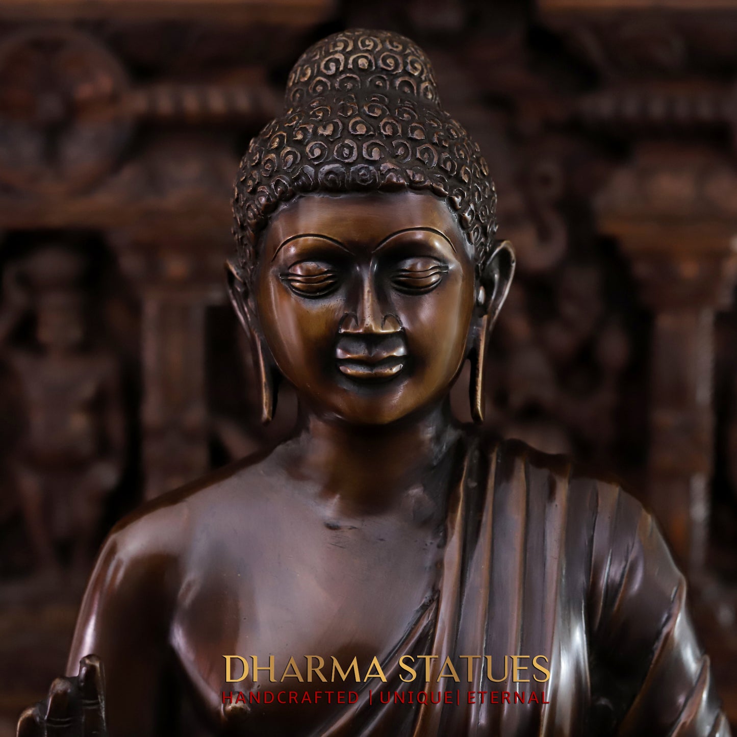 Brass Buddha seated in Blessing Posture, Copper Finish, 22.5"