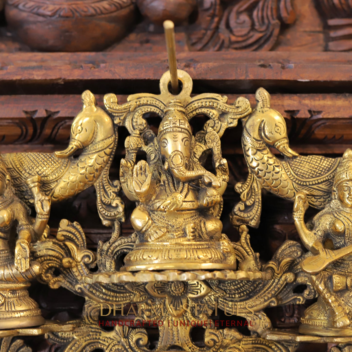 Brass Lakshmi, ganesh, saraswati Wall Hanging, fine Golden Finish 14"