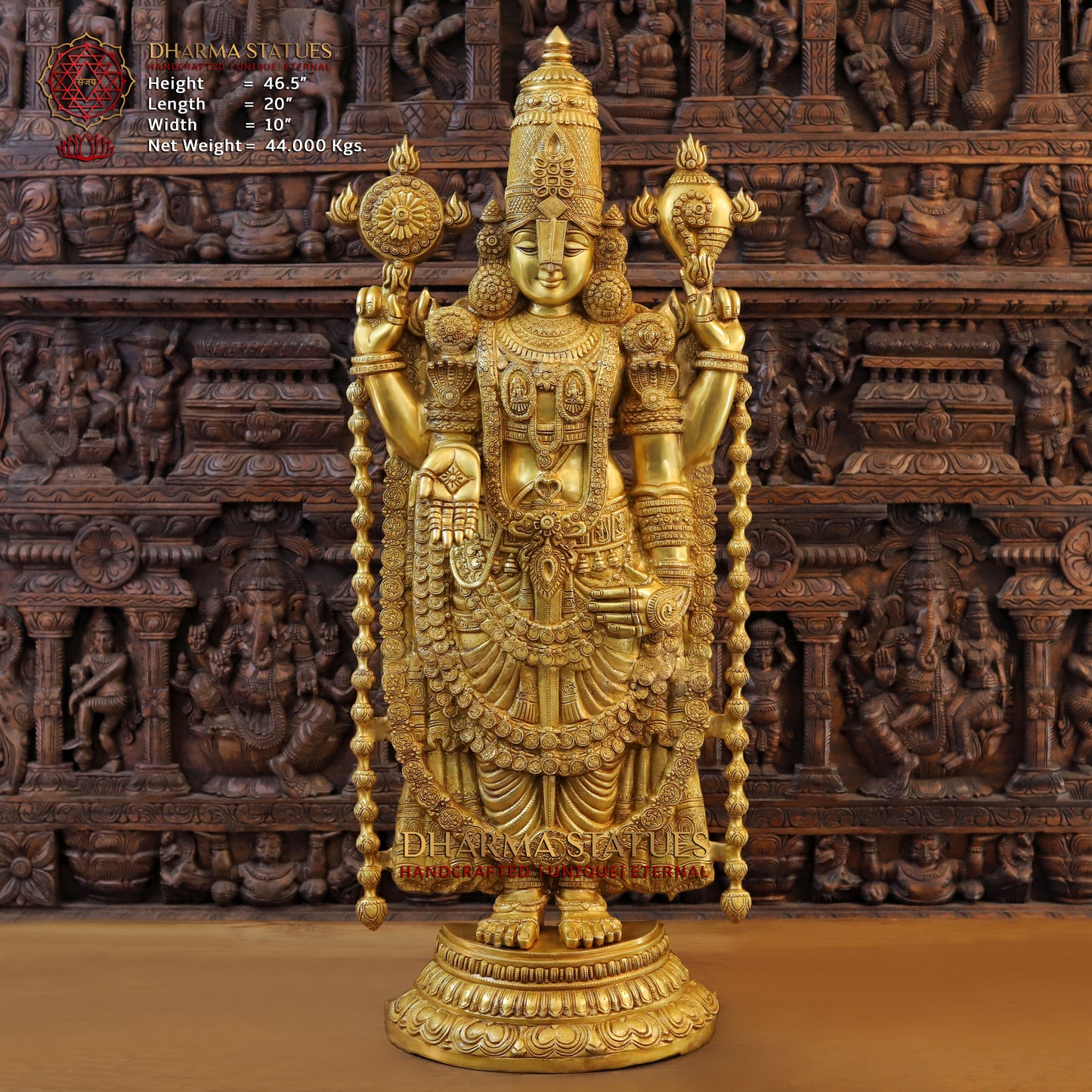 Brass Tirupati Balaji, Golden Finish, 47"