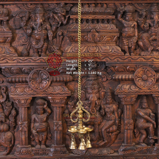 Brass Hanging Diya, Fine Golden Finish 25"