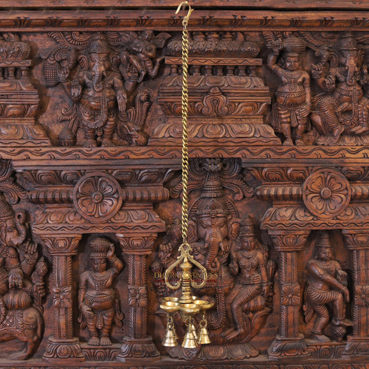 Brass Hanging Diya, Fine Golden Finish 25"