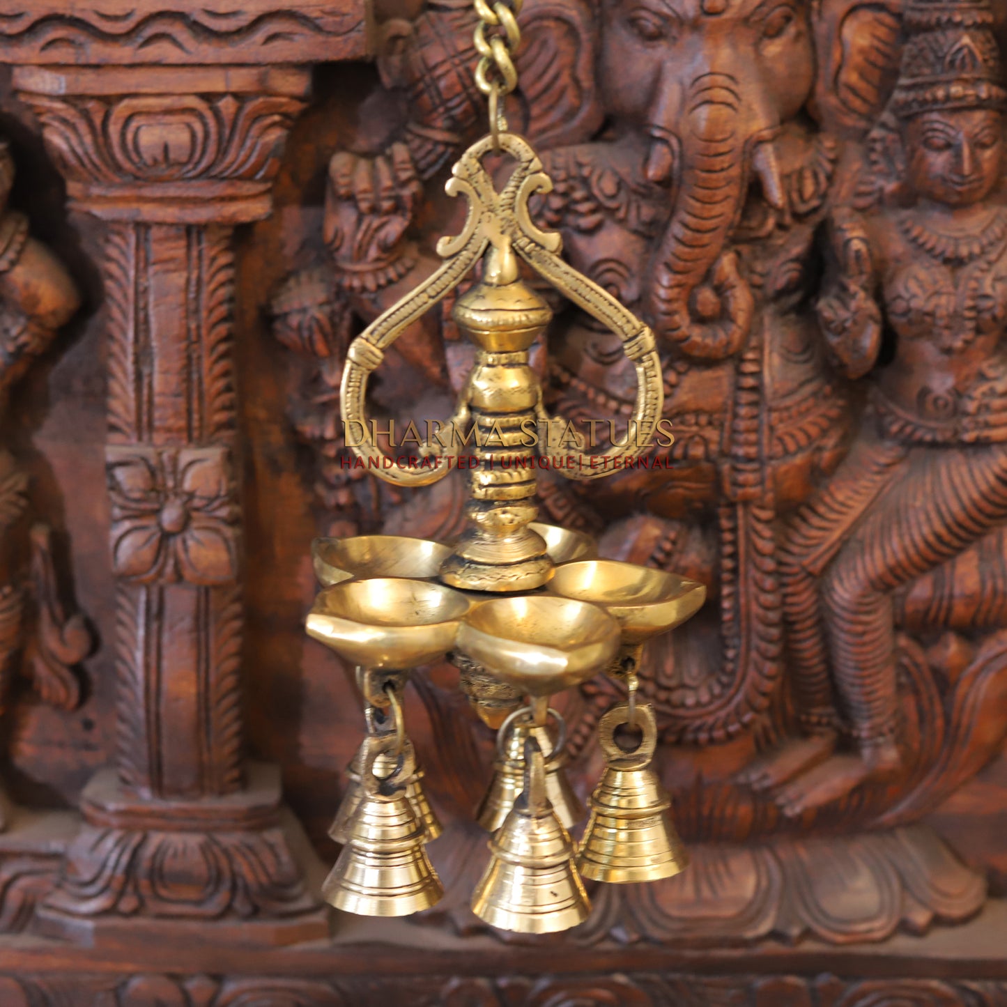 Brass Hanging Diya, Fine Golden Finish 25"