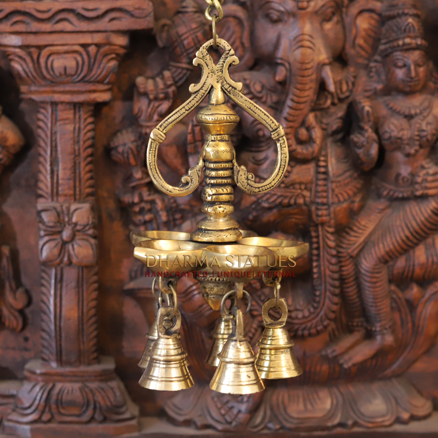 Brass Hanging Diya, Fine Golden Finish 25"