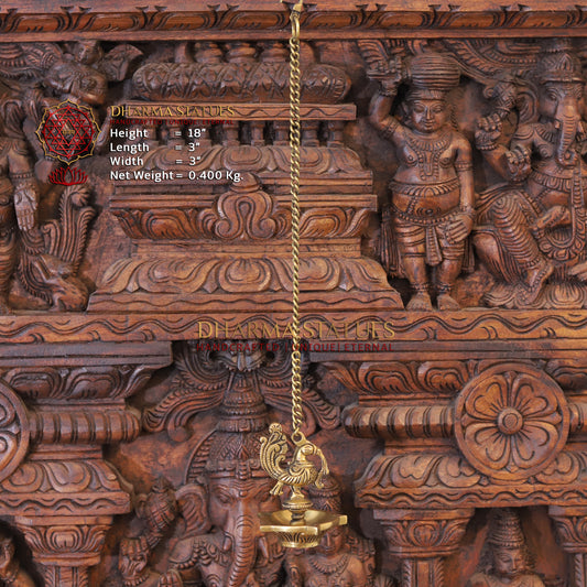 Brass Peacock Hanging Diya, Fine Golden Finish 18"