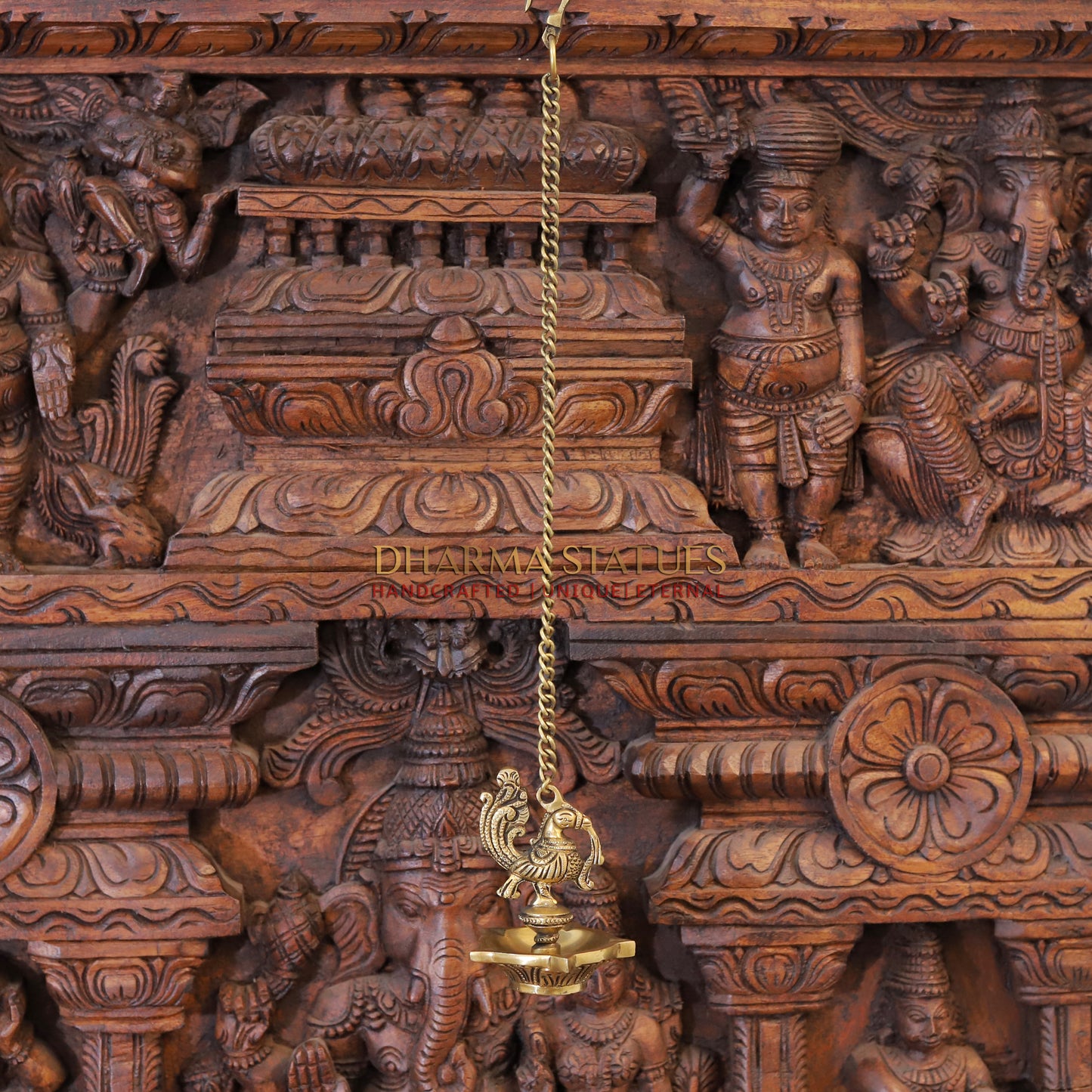 Brass Peacock Hanging Diya, Fine Golden Finish 18"