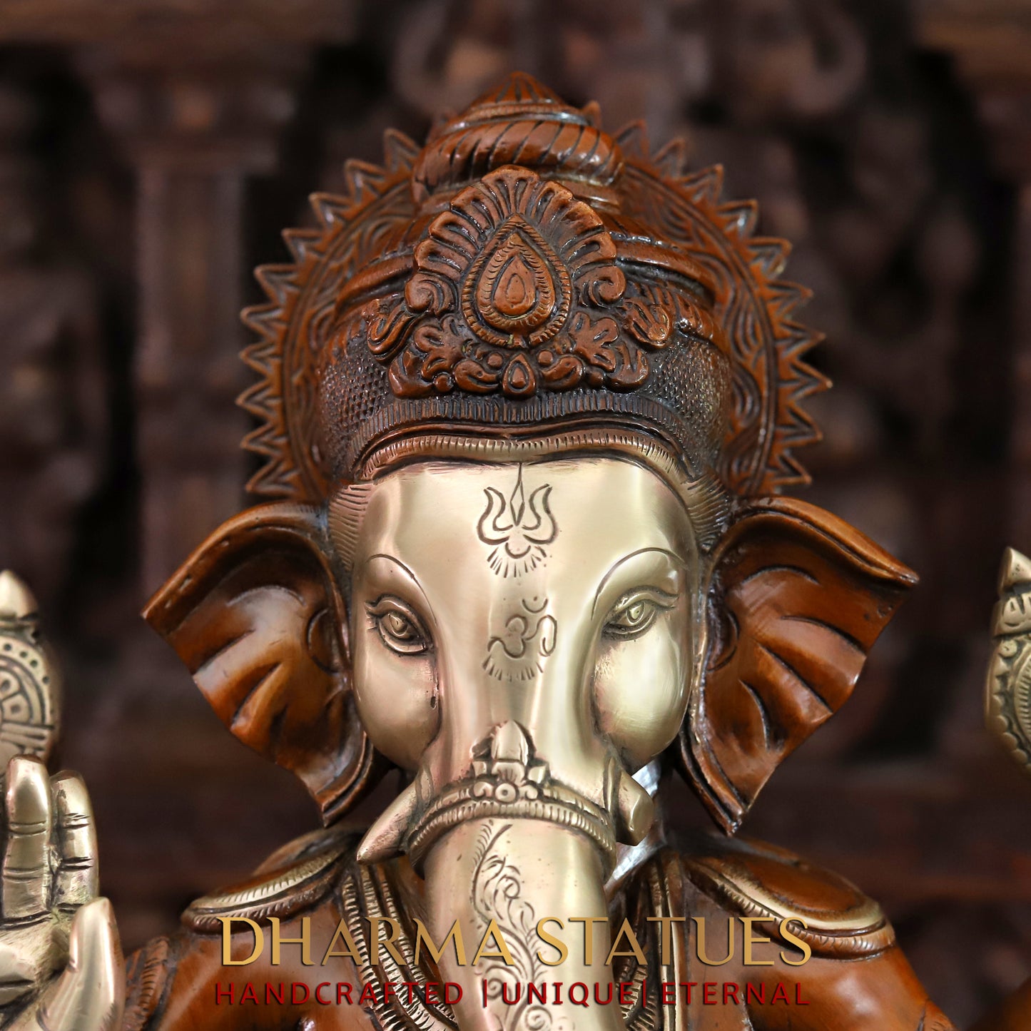 Brass Ganesh seated in Blessing Posture, Copper & Golden Finish, 16"