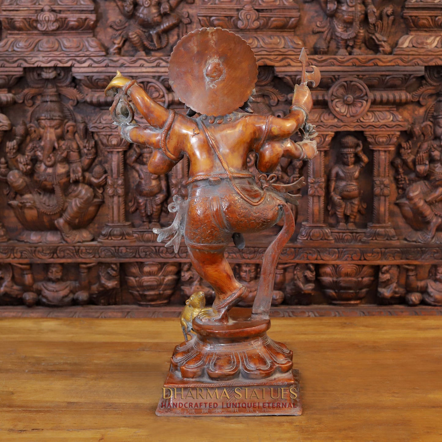 Brass Dancing Ganesh on Pedestal, Copper & Golden Finish, 26.5"