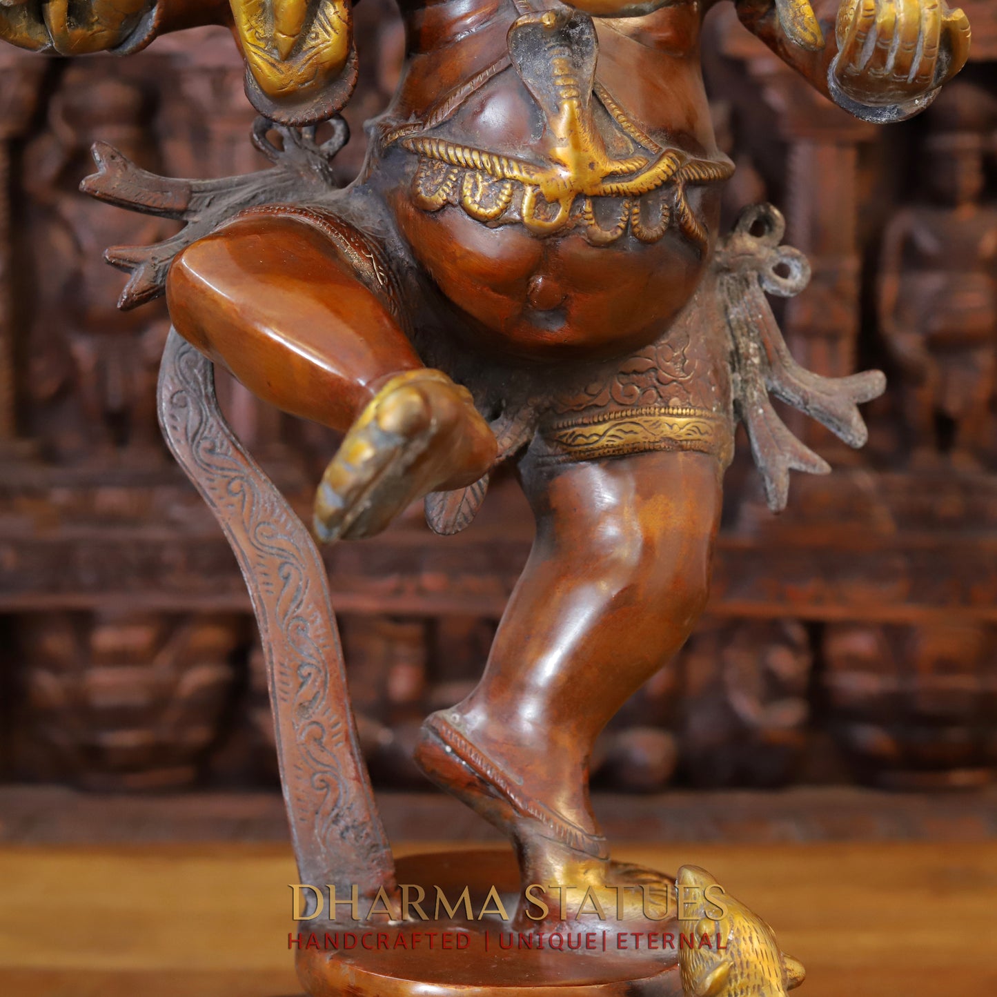 Brass Dancing Ganesh on Pedestal, Copper & Golden Finish, 26.5"