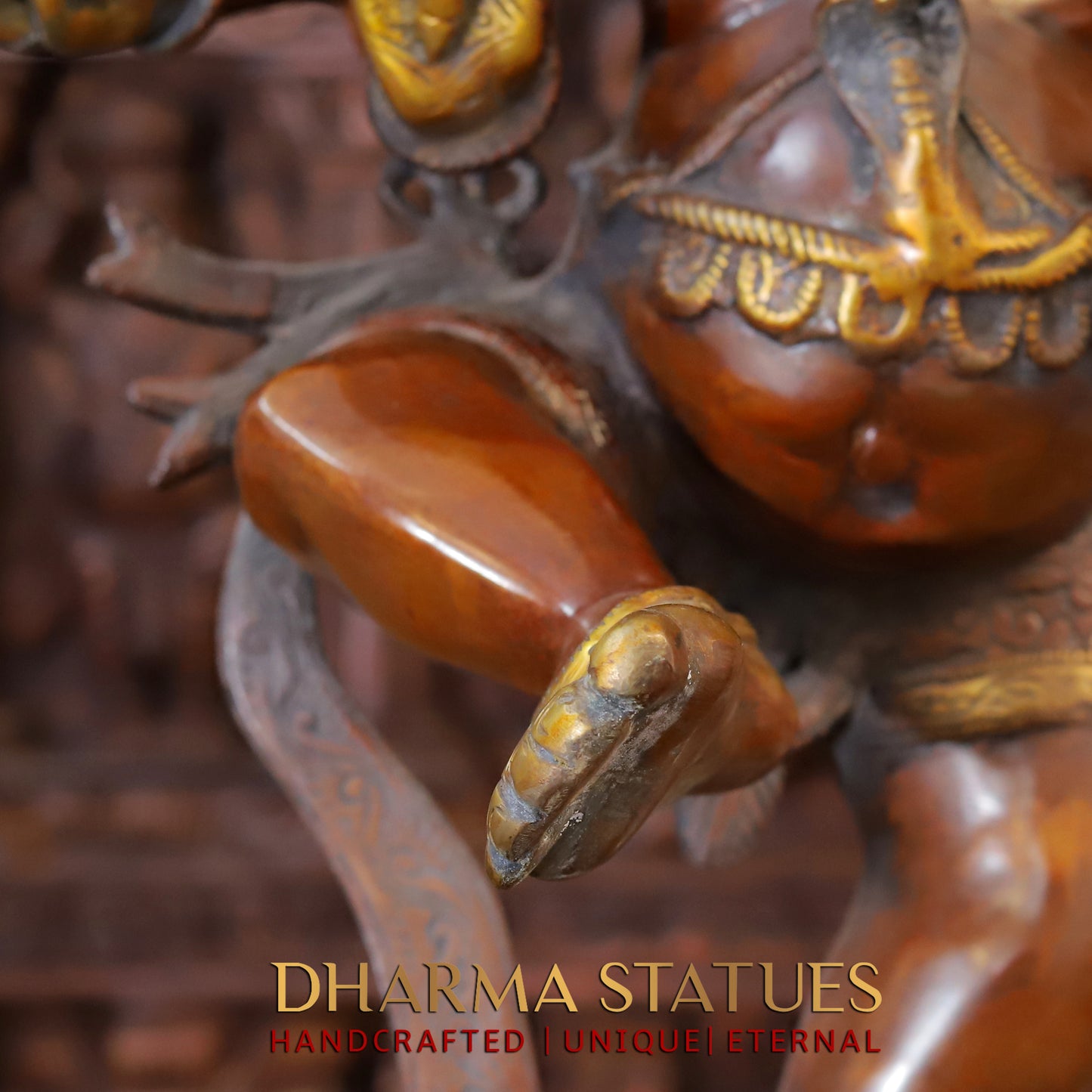 Brass Dancing Ganesh on Pedestal, Copper & Golden Finish, 26.5"