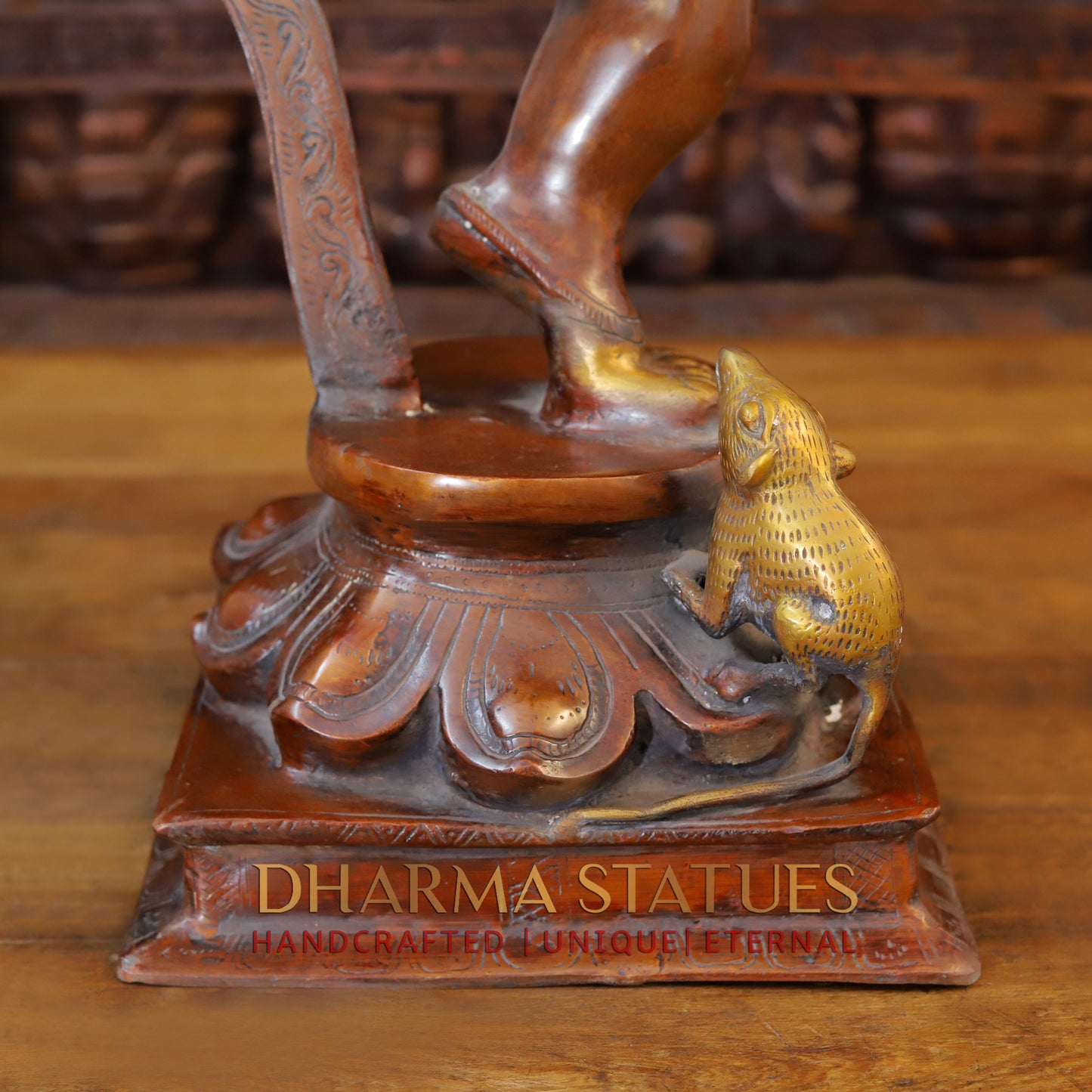 Brass Dancing Ganesh on Pedestal, Copper & Golden Finish, 26.5"