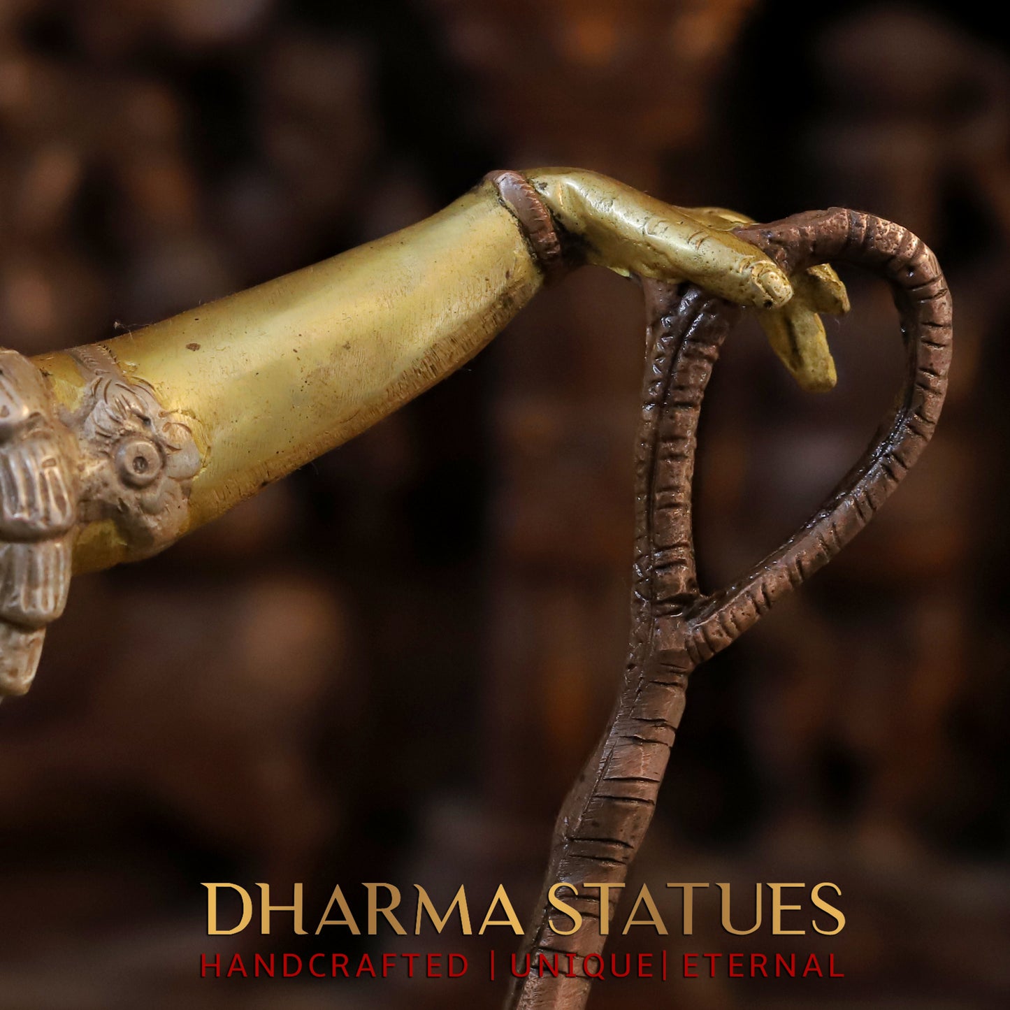 Brass Krishna Dancing on Sheshnag, Copper & Golden Finish, 21"