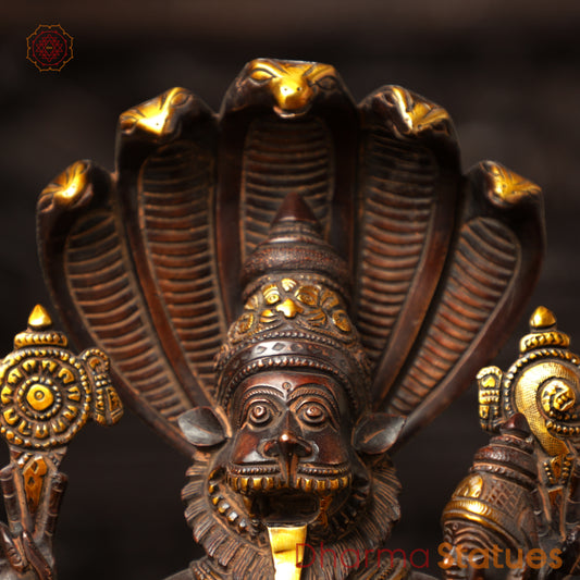 Brass Lakshmi Narsimha, Copper & Golden Finish, 13.5"