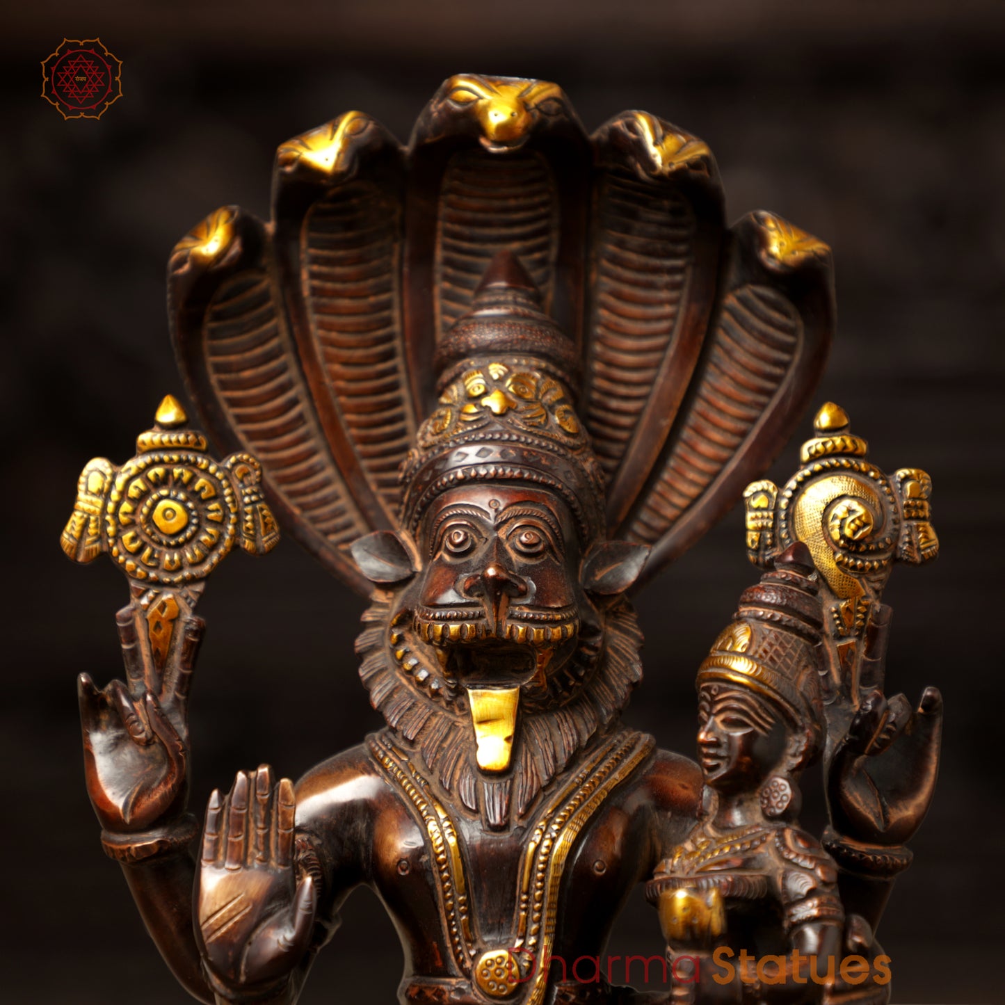 Brass Lakshmi Narsimha, Copper & Golden Finish, 13.5"