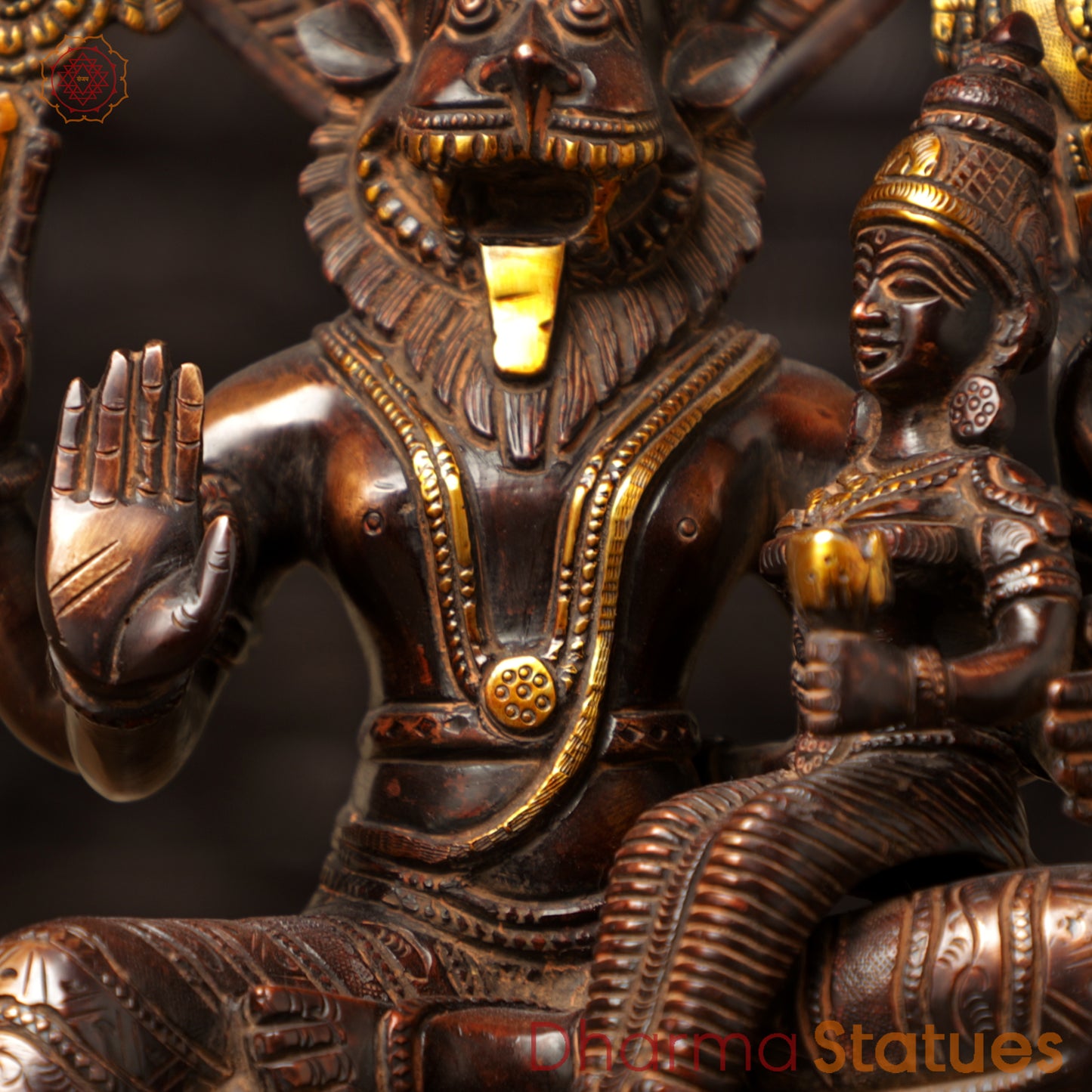 Brass Lakshmi Narsimha, Copper & Golden Finish, 13.5"