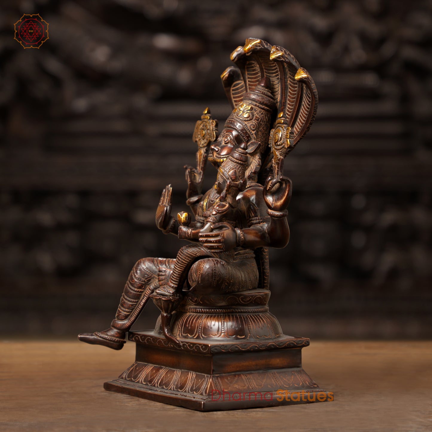 Brass Lakshmi Narsimha, Copper & Golden Finish, 13.5"