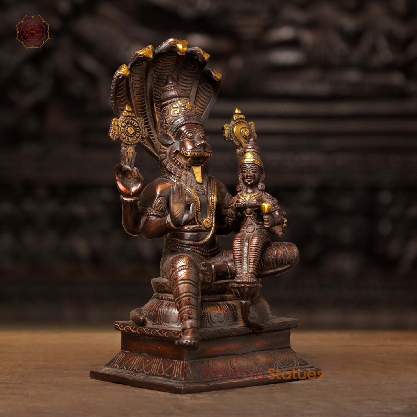 Brass Lakshmi Narsimha, Copper & Golden Finish, 13.5"