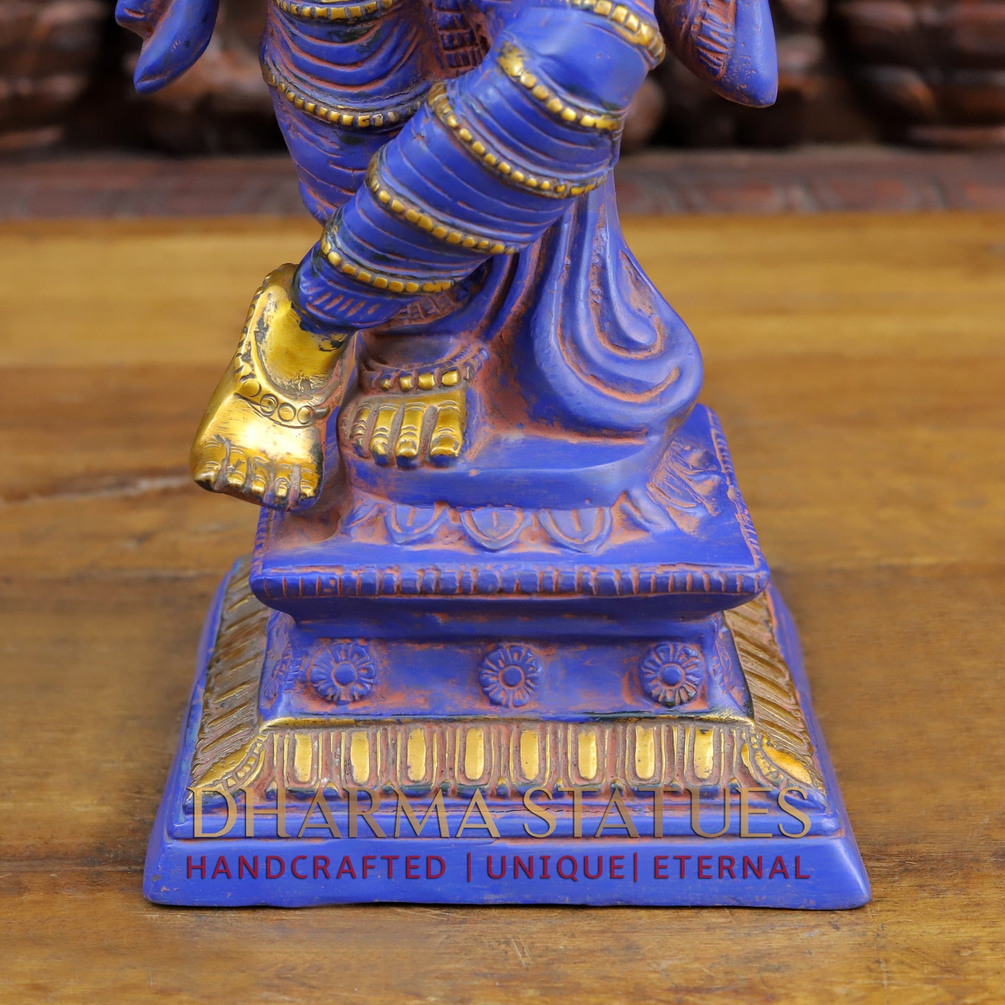 Brass Krishna with Shankha Sudarshan Chakra, Purple Patina & Gold Finish, 28.5"