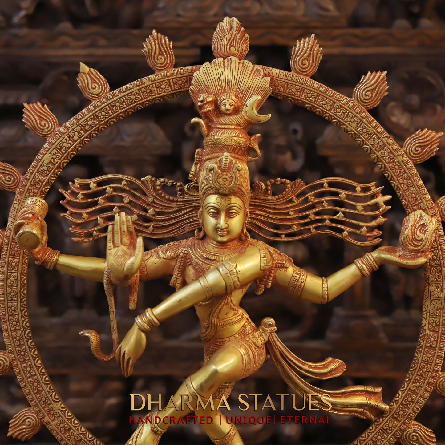 Brass Nataraja, Dancing Shiva, Golden Bronze Finish, 23.5"