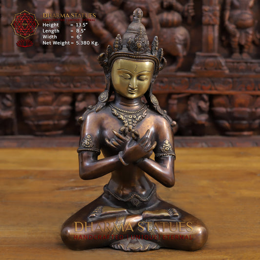 Brass Buddha in Vajra-Humkara Mudra, Copper & Golden Finish, 13.5"