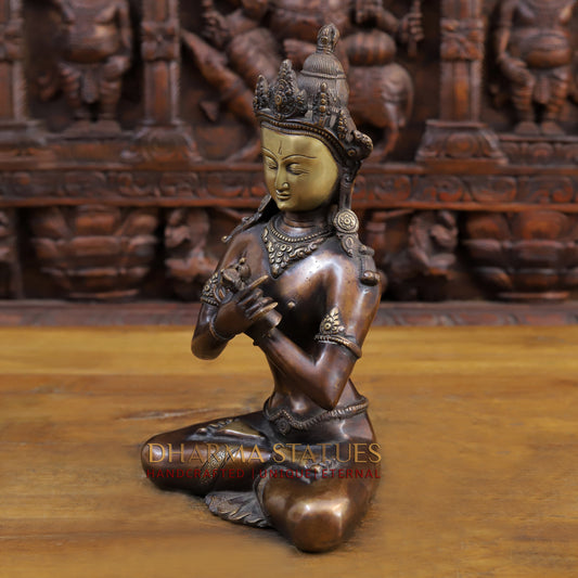 Brass Buddha in Vajra-Humkara Mudra, Copper & Golden Finish, 13.5"