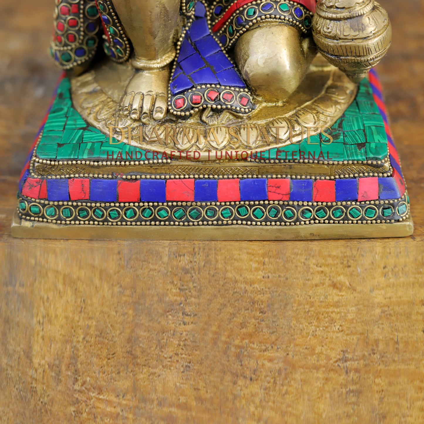 Brass Hanuman Ji in Blessing Posture, Golden & Stonework, 10"