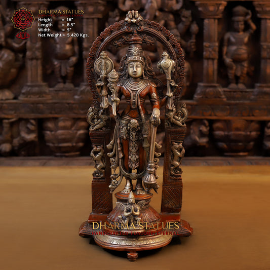Brass Tirupati Balaji with Garuda at the Pedestal, Copper & Golden Finish, 16"