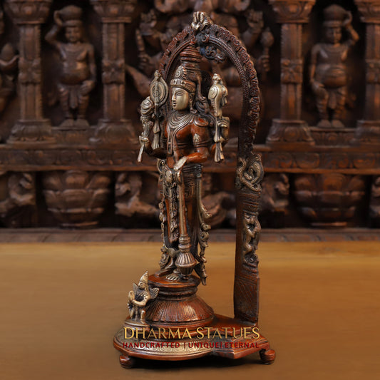 Brass Tirupati Balaji with Garuda at the Pedestal, Copper & Golden Finish, 16"