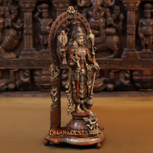 Brass Vishnu & Lakshmi Pair, Copper & Golden Finish, 16"