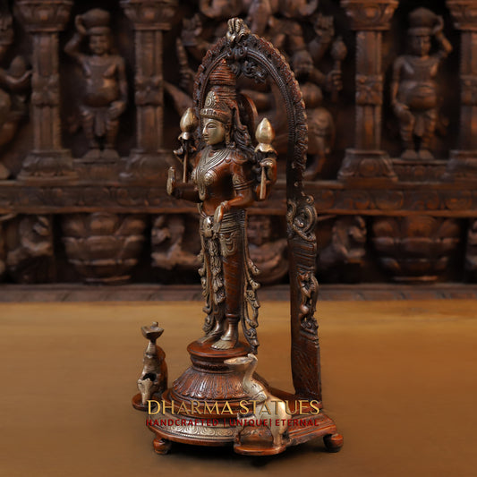 Brass Lakshmi Standing in Blessing Posture, Copper & Golden Finish, 16"