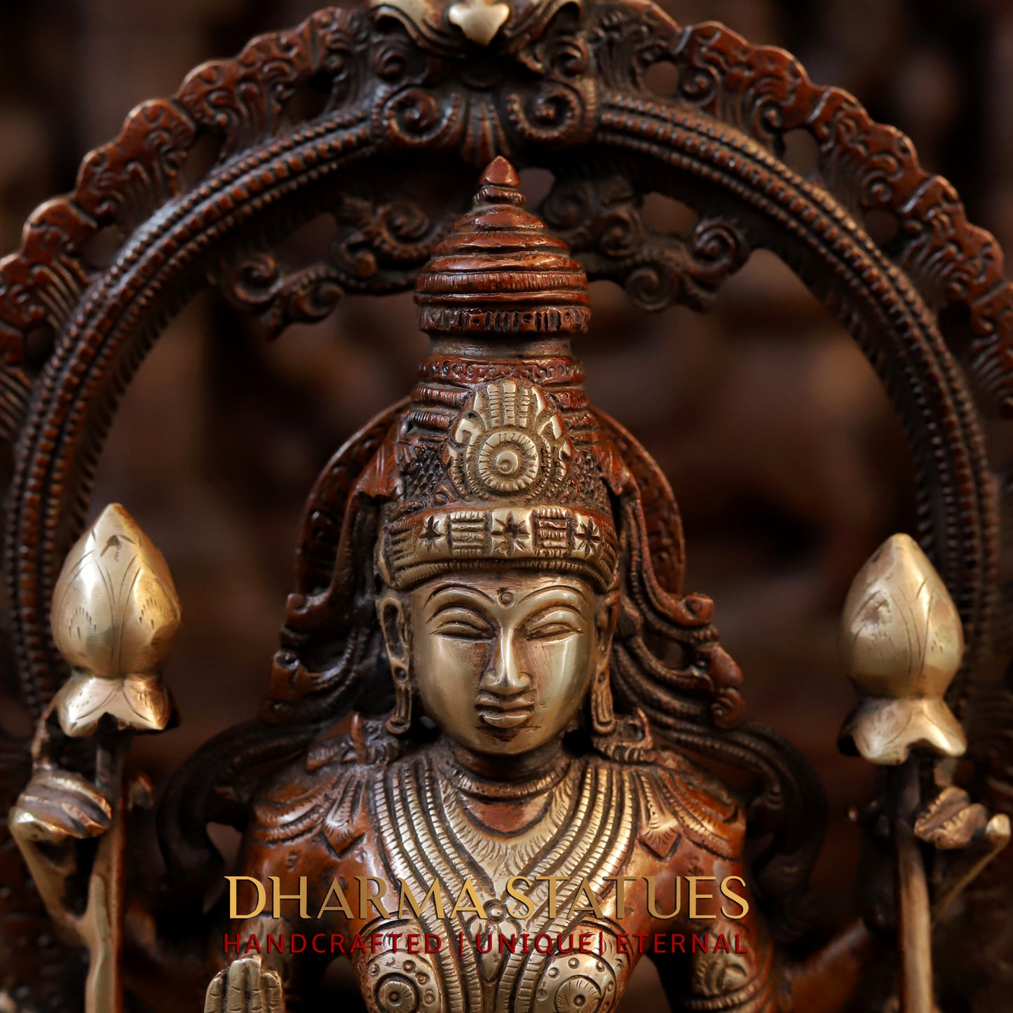 Brass Vishnu & Lakshmi Pair, Copper & Golden Finish, 16"